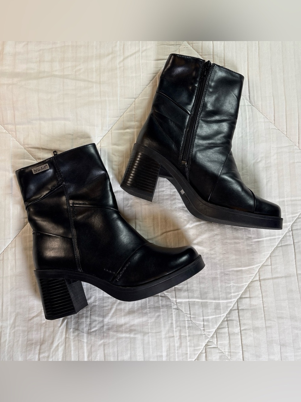 Vintage 2000 Y2K MUDD Ardent Black Smooth Chunky Boots 6.5 M
